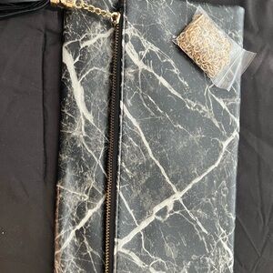 Marble Pattern Clutch Bag - Black and White